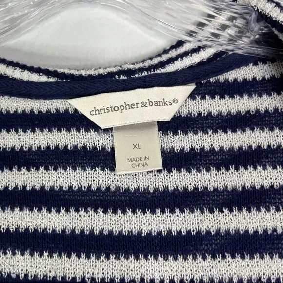 Christopher & Banks Cardigan Women’s XL Navy White Striped Sweater Pockets Open - Picture 14 of 15